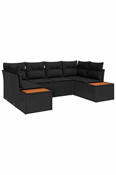 vidaxl Set de canapele pentru gradina cu perna 6 pcs Negru poliratan