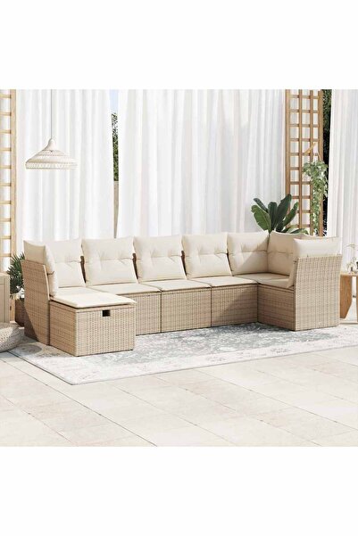vidaxl Set canapele de gradina, 7 piese, cu perne, bej, poliratan
