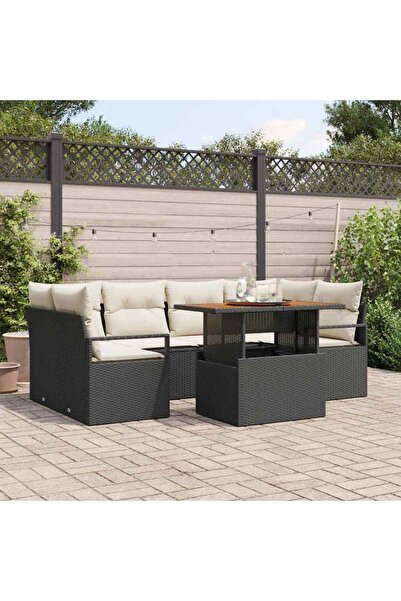 vidaxl Set de canapele pentru gradina 7 pcs Negru Rattan poli
