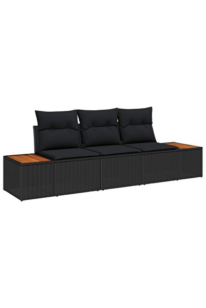 vidaxl Set de canapele pentru gradina cu perna 3 pcs Negru poliratan
