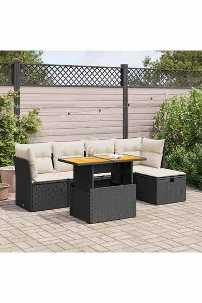 vidaxl Set mobilier gradina perne 6 piese negru poliratan/lemn acacia