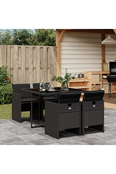 vidaxl Set mobilier de gradina cu perne, 5 piese, negru, poliratan