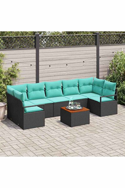 vidaxl Set de canapele pentru gradina cu perna 8 pcs Negru poliratan