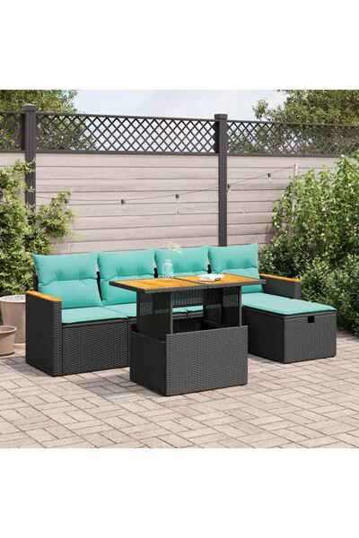 vidaxl Set mobilier gradina perne 6 piese negru poliratan/lemn acacia