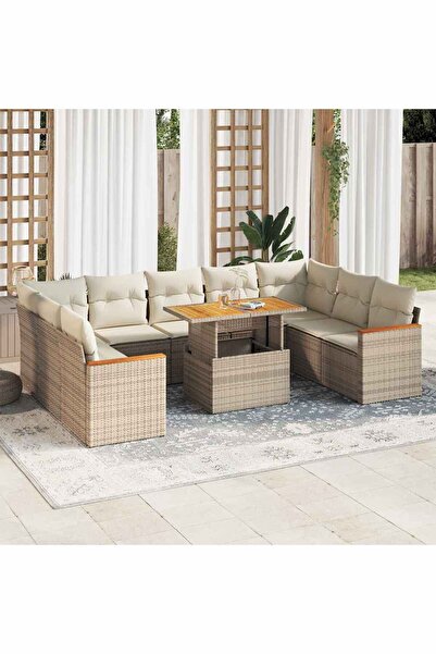 vidaxl Set canapele de gradina cu perne, 10 piese, bej, poliratan