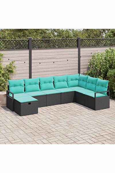 vidaxl Set de canapea cu perna cu depozitare 8 pcs Negru poliratan
