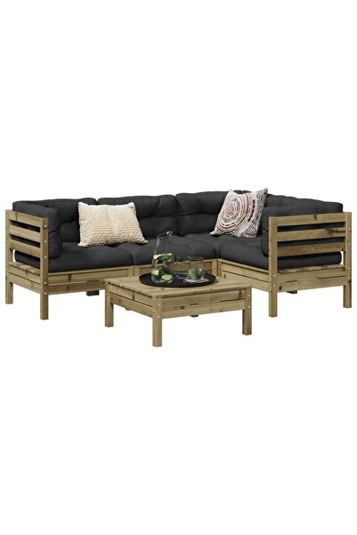 vidaxl Set mobilier de gradina cu perne, 5 piese, lemn de pin tratat