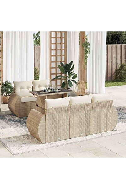 vidaxl Set canapele de gradina cu perne, 6 piese, bej, poliratan