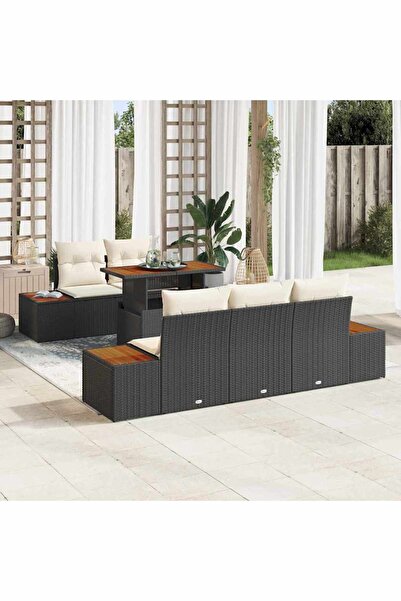 vidaxl Set de canapele pentru gradina 6 pcs Negru Rattan poli