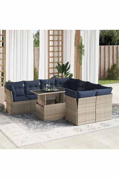 vidaxl Set canapele gradina cu perne 9 piese gri poliratan/lemn acacia