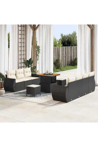 vidaxl Set de canapele pentru gradina cu perna 10 pcs Negru poliratan