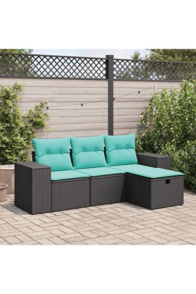 vidaxl Set mobilier de gradina cu perne, 4 piese, negru, poliratan