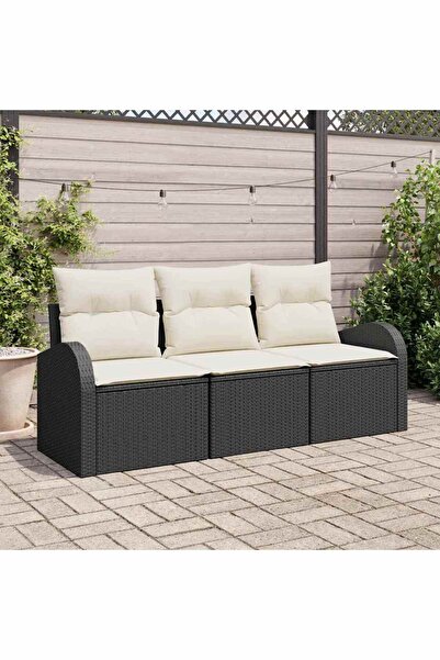 vidaxl Set de canapele pentru gradina cu perna 3 pcs Negru Rattan poli