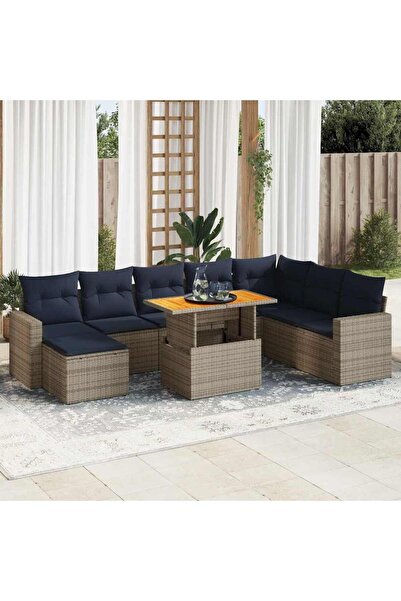 vidaxl Set canapele de gradina, 9 piese, cu perne, gri, poliratan