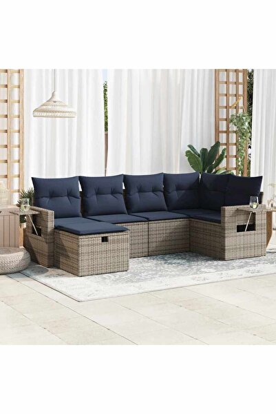 vidaxl Set mobilier gradina cu perne, 6 piese, gri, poliratan
