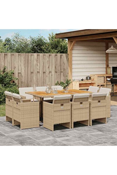 vidaxl Set mobilier de gradina cu perne, 11 piese, bej, poliratan