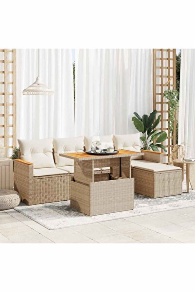 vidaxl Set canapele gradina cu perne 6 piese bej poliratan/lemn acacia