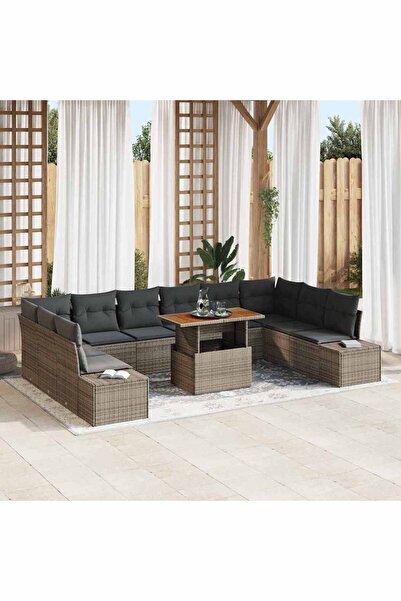 vidaxl Set de canapele pentru gradina 11 pcs Gri Rattan poli