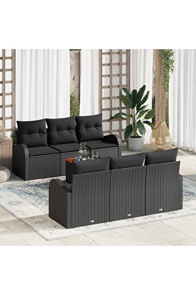 vidaxl Set de canapele pentru gradina 7 pcs Negru poliratan