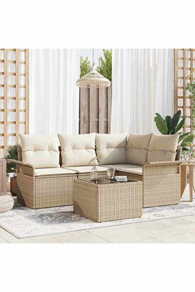 vidaxl Set de canapele pentru gradina 5 pcs Bej poliratan