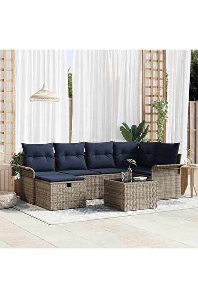 vidaxl Set de canapele pentru gradina cu perna 7 pcs Gri Rattan poli