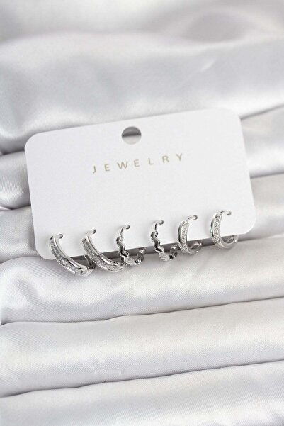 Inure Jewelry طقم أقراط نسائية من النحاس باللون الفضي