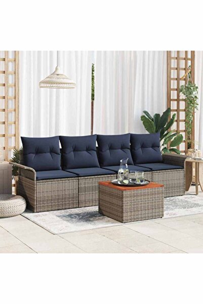 vidaxl Set de canapele pentru gradina cu perna 5 pcs Gri poliratan