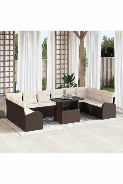 vidaxl Set de canapele pentru gradina cu perna 11 pcs Maro Rattan poli