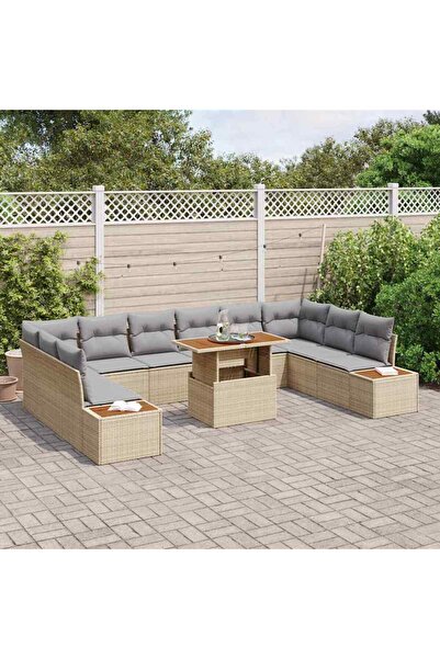 vidaxl Set de canapele pentru gradina 11 pcs Bej Rattan poli
