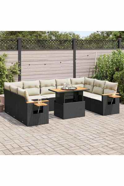 vidaxl Set canapele de gradina cu perne, 10 piese, negru, poliratan