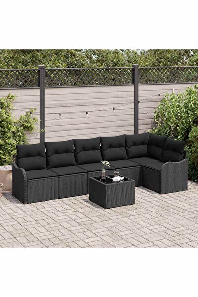 vidaxl Set de canapele pentru gradina 7 pcs Negru poliratan