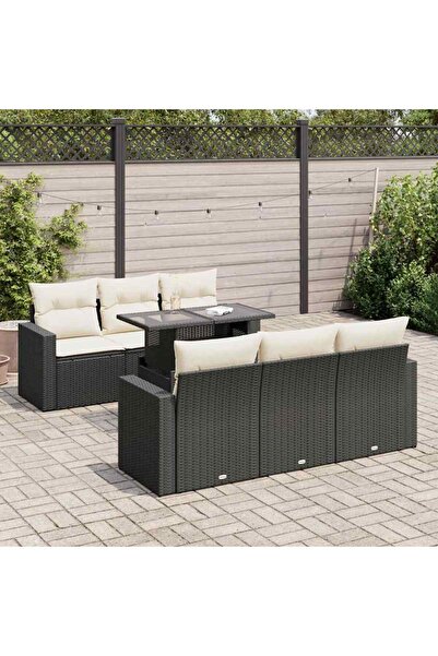 vidaxl Set canapele de gradina cu perne, 7 piese, negru, poliratan