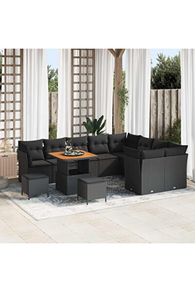 vidaxl Set de canapele pentru gradina 12 pcs Negru poliratan