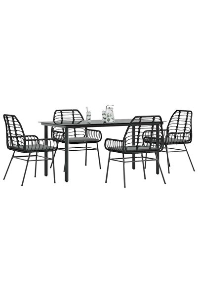 vidaxl Set de sufragerie de gradina 5 piese neagra Sticla Poly Rattan
