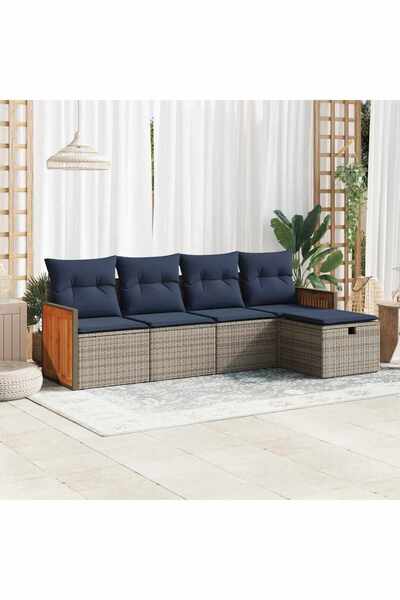 vidaxl Set canapea de gradina cu perne, 5 piese, gri, poliratan