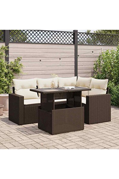 vidaxl Set canapele de gradina cu perne, 5 piese, maro, poliratan