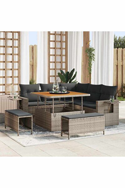 vidaxl Set de canapele pentru gradina cu perna 8 pcs Gri poliratan