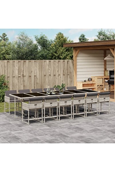 vidaxl Set mobilier de gradina cu perne 13 piese gri deschis poliratan