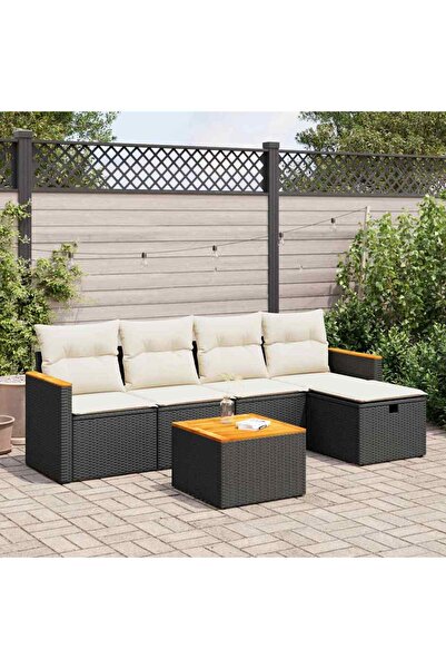 vidaxl Set mobilier de gradina cu perne, 6 piese, negru, poliratan