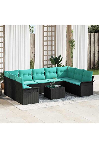 vidaxl Set de canapele pentru gradina cu perna 10 pcs Negru poliratan