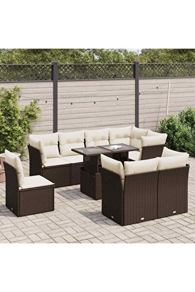 vidaxl Set canapele de gradina cu perne, 9 piese, maro, poliratan