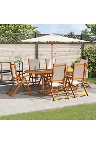 vidaxl Set mobilier de gradina, 7 piese, lemn masiv acacia/textilena