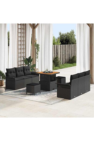 vidaxl Set de canapele pentru gradina cu perna 9 pcs Negru poliratan