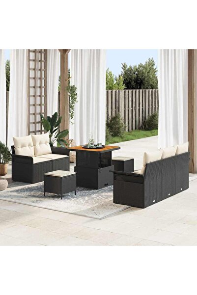 vidaxl Set de canapele pentru gradina cu perna 8 pcs Negru poliratan