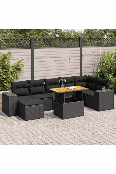 vidaxl Set mobilier de gradina cu perne, 8 piese, negru, poliratan
