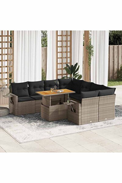 vidaxl Set canapele de gradina, 9 piese, cu perne, gri, poliratan
