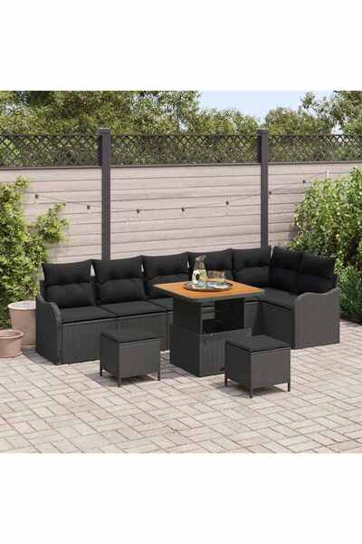 vidaxl Set de canapele pentru gradina cu perna 9 pcs Negru poliratan