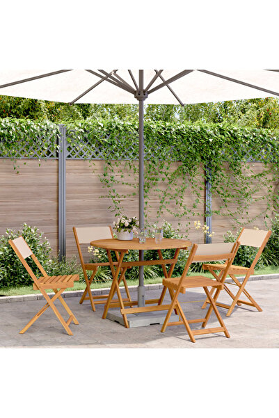 vidaxl Set mobilier de gradina 5 piese textil bej/lemn masiv