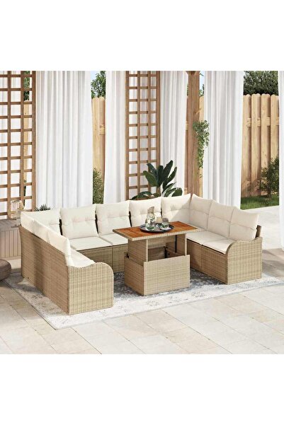 vidaxl Set de canapele pentru gradina 10 pcs Bej Rattan poli