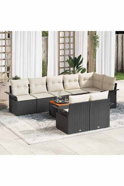 vidaxl Set de canapele pentru gradina cu perna 9 pcs Negru poliratan